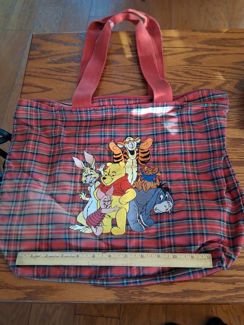 Vintage AVON Disney Red Plaid Winnie the Pooh Character Tote Bag - Used